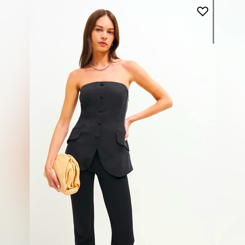 Reformation Black Tonya Top Strapless Tube Top Vest Blazer